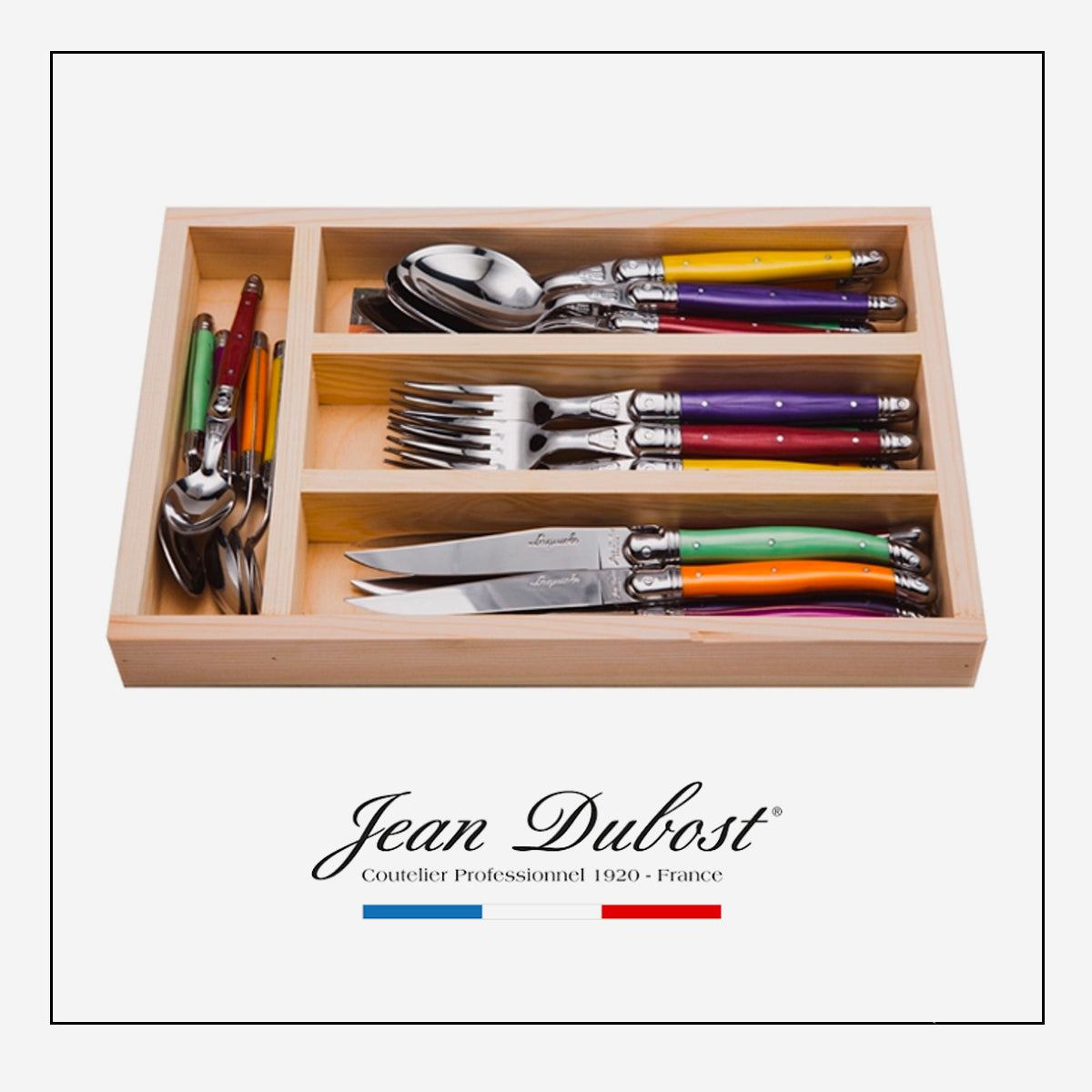 Jean Dubost Carving Set Olive Wood in Clasp Box